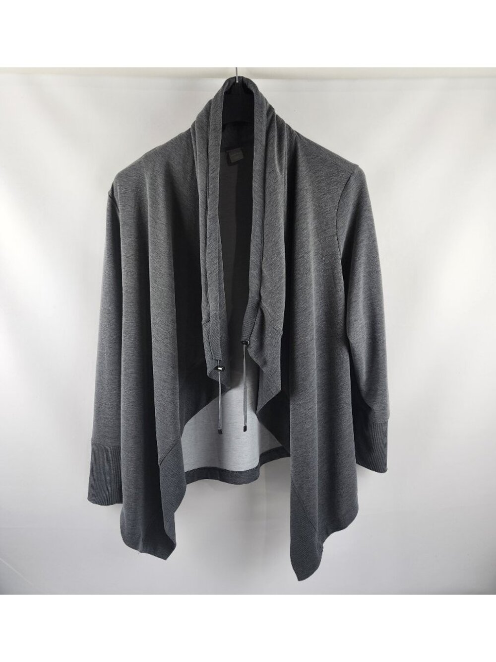 Chicos Shirt Womens 16/18=3 Gray Zenergy Draped Open Shaw Cardigan